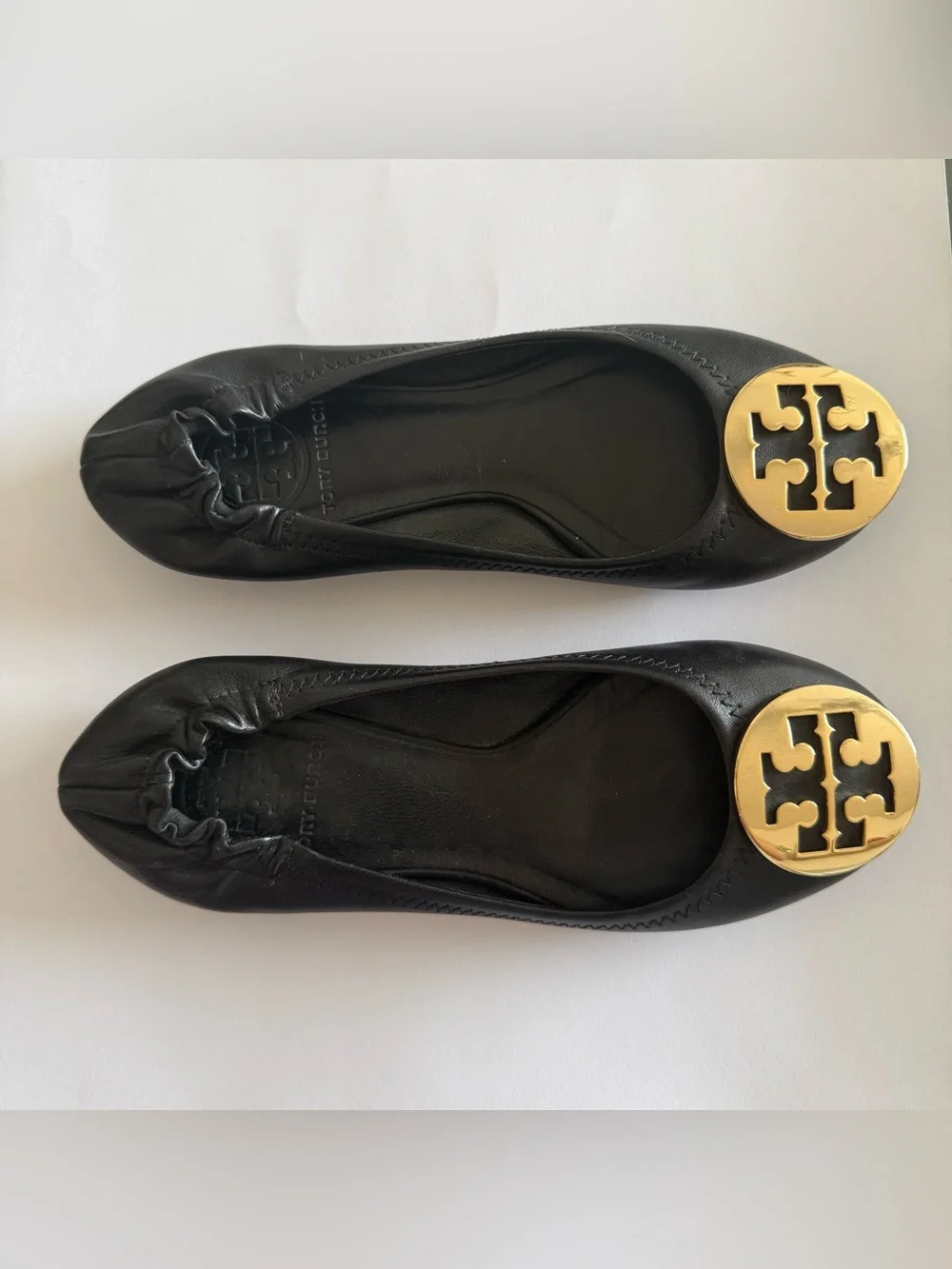 Tory Burch Minnie Travel Ballet Flats – Black/Gold – Size 4M